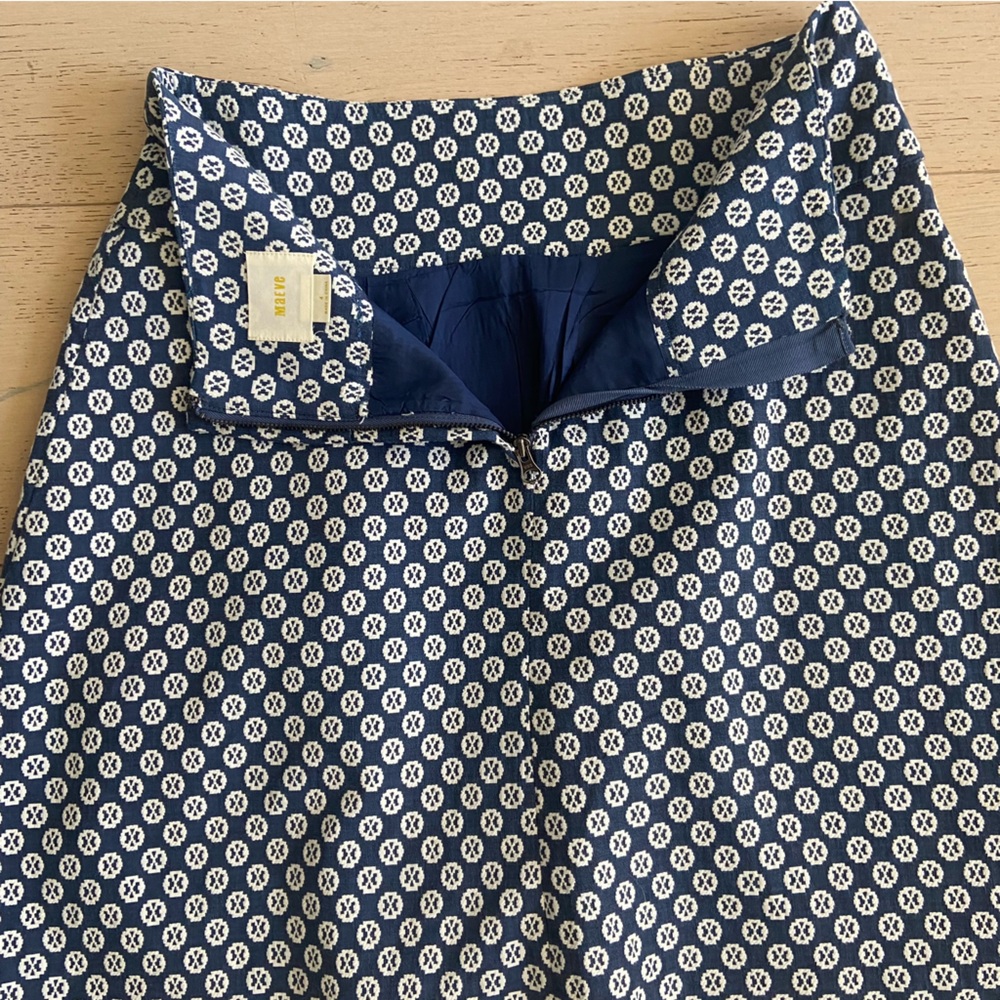 MAEVE Anthropologie Blue White Pleated Mini Skirt Size 4 Coastal Preppy EUC - Picture 5 of 7